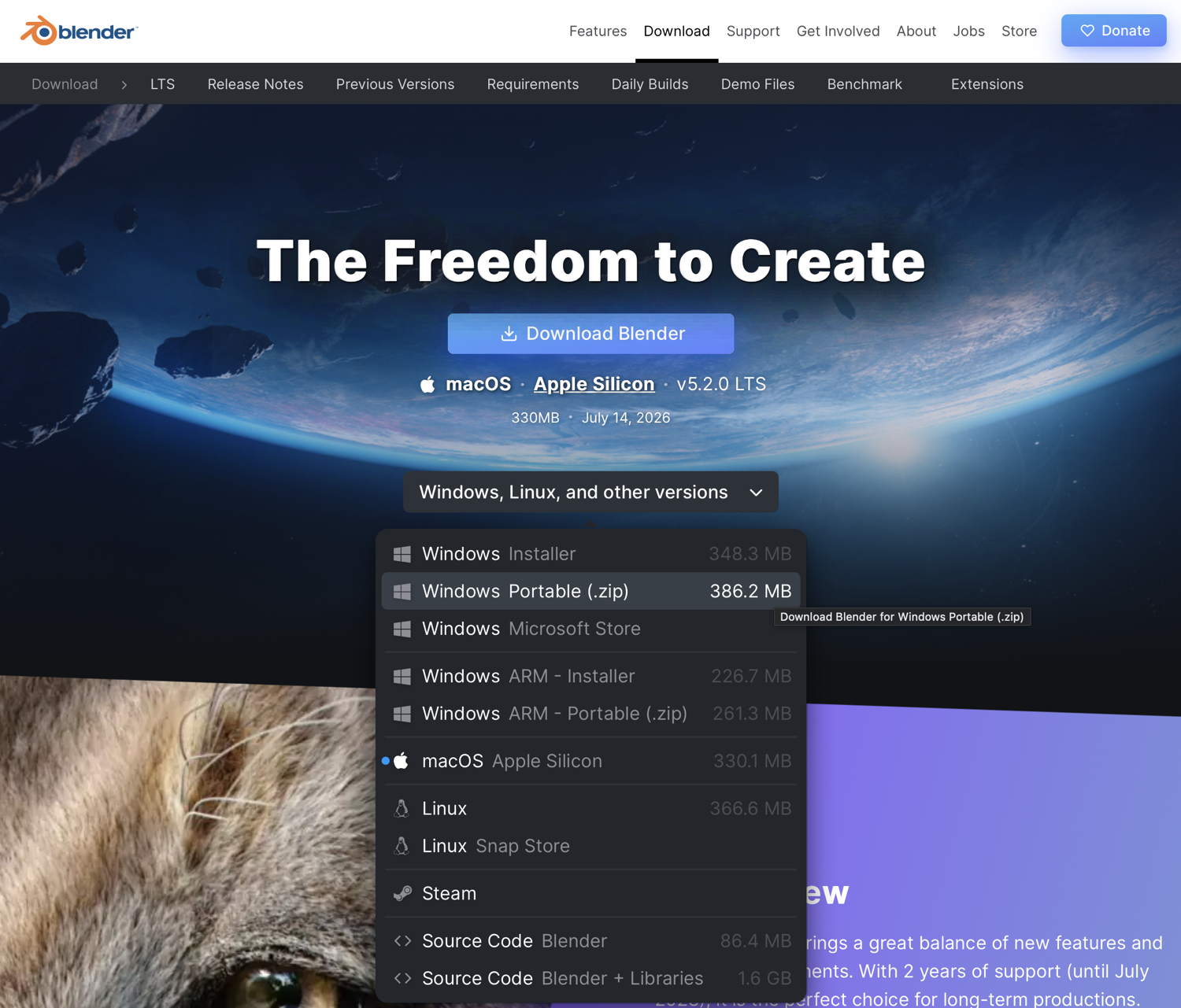 Blender LTS download, features, jobs, notes, previous versions, requirements, builds